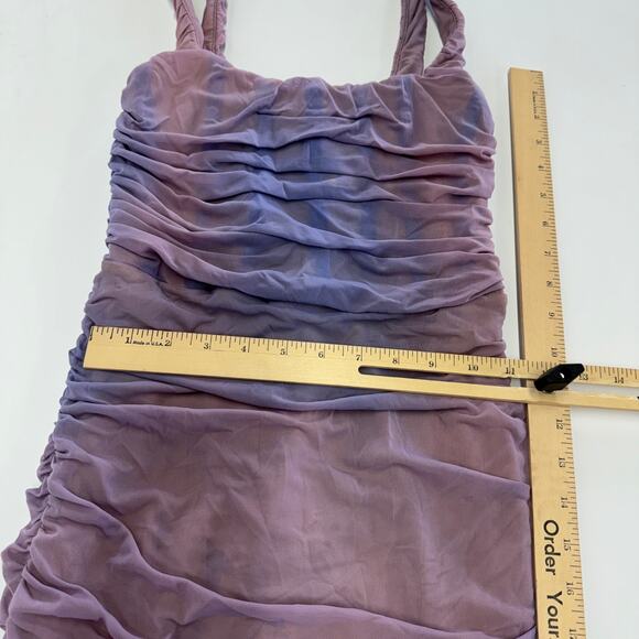 Nookie Dress Womens Medium Blue Purple Vision Midi Mesh Corset Square Neck - Picture 9 of 11